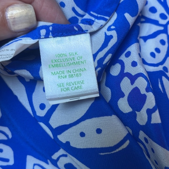 Lilly Pulitzer Size Small Rogan Silk Halter Top Quahog Chowdah Blue White Studs - Picture 6 of 7